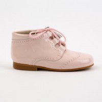 4511 Pink Patent Tassel Lace up Boots with brogue detailing